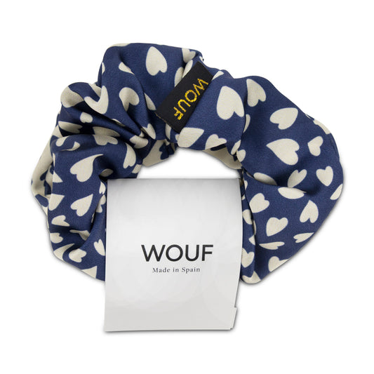 Wouf Set Of 2 Hearts Hair Scrunchies Blue & Cream