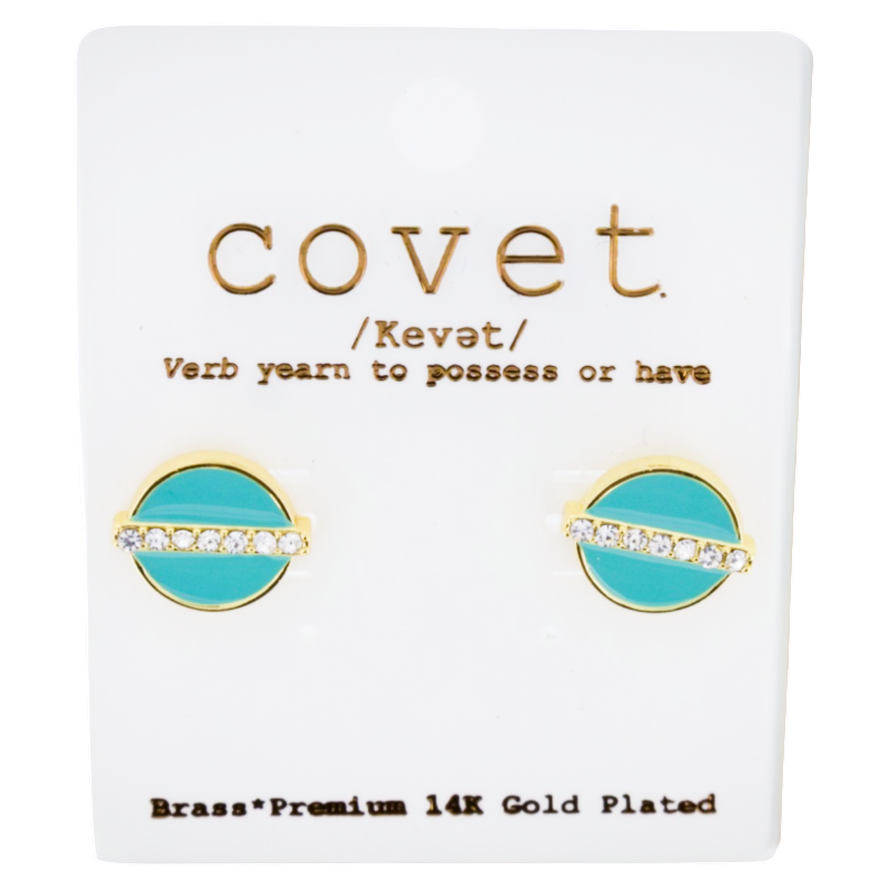 Covet Circle Enamel Pave Stud Earrings