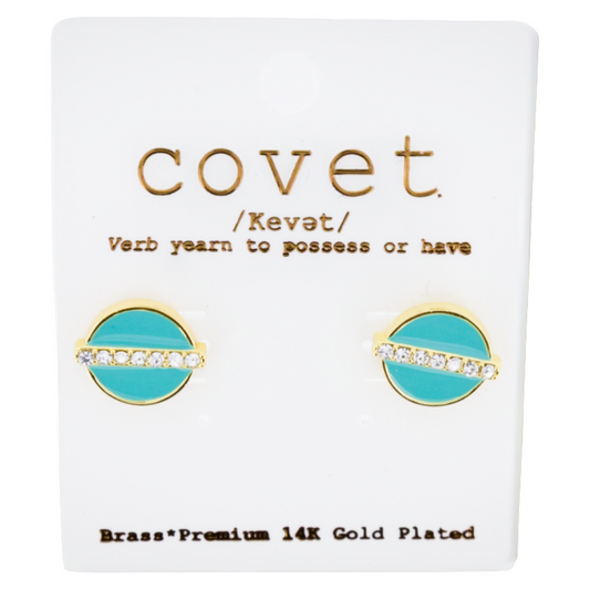 Covet Circle Enamel Pave Stud Earrings