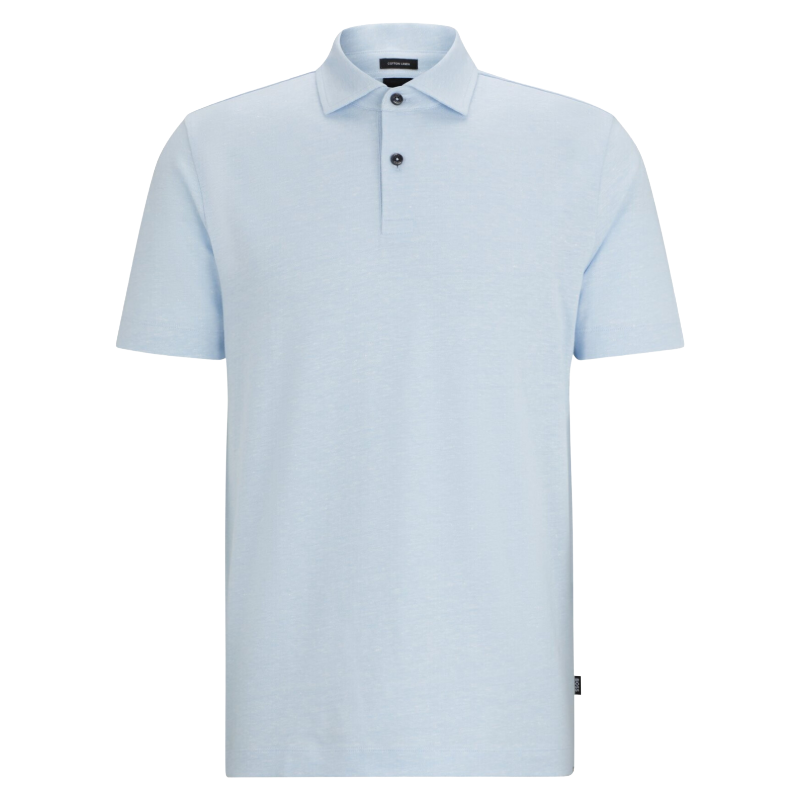 Hugo Boss Regular Fit Cotton Linen Polo Shirt Pastel Blue