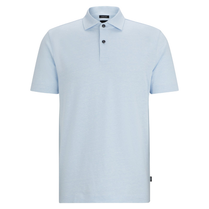 Hugo Boss Regular Fit Cotton Linen Polo Shirt Pastel Blue