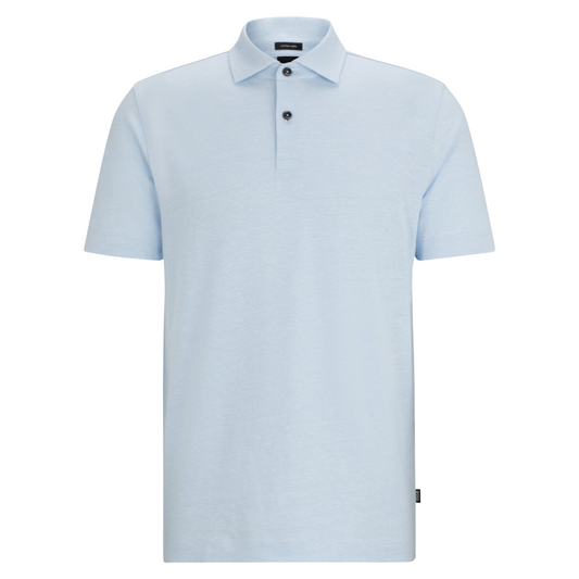 Hugo Boss Regular Fit Cotton Linen Polo Shirt Pastel Blue
