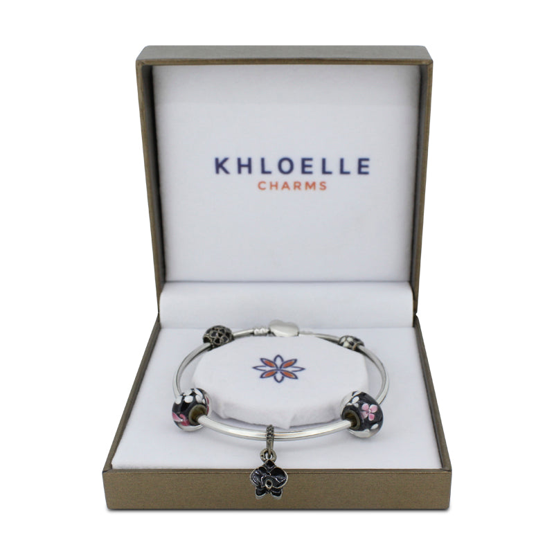 Khloelle Charm Bangle Black Flowers LM0070979