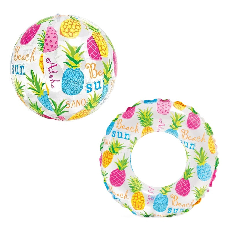 Intex Swim Ring & Beach Ball Inflatable Swimming Pool Toy - Pineapples