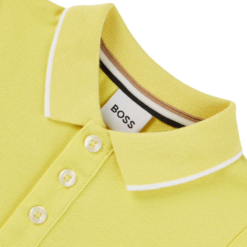 Hugo Boss Boys Polo Shirt Yellow with Logo & Stripes