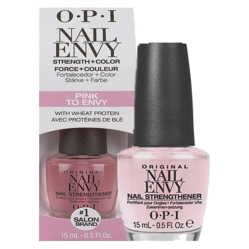 OPI Nail Envy Pink to Envy Nail Strengthener 15ml with packaging on a white background