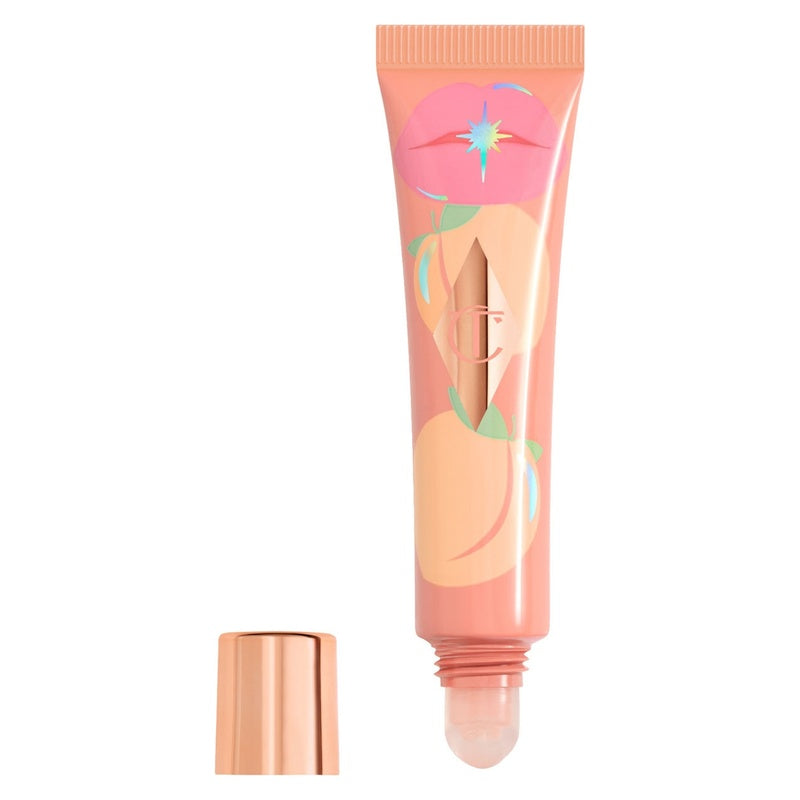 Charlotte Tilbury Unreal Lips Healthy Glow Nectar Oil Juicylicious Pure Peach 14ml on a white background