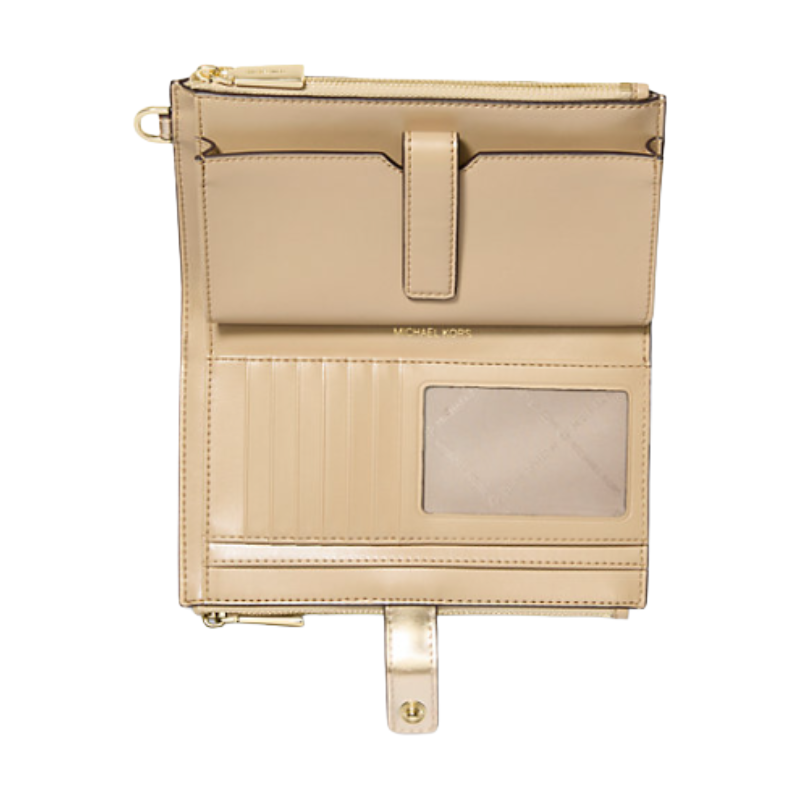 Michael Kors Jet Set Double Zip Leather Wristlet Purse Gold