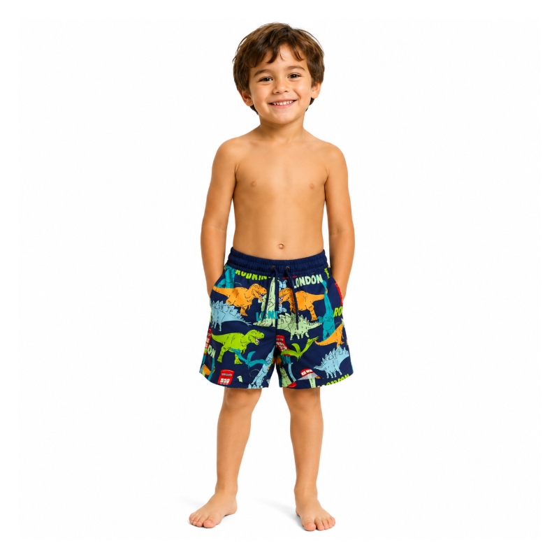 Natural History Museum Dinosaur Blue 100% Cotton Kids Swimming Shorts 1-2 Years