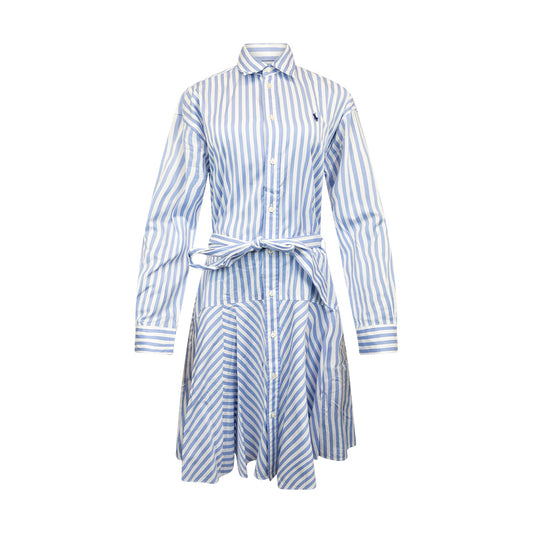 Ralph Lauren Polo Belted Striped Cotton Panelled Shirtdress Light Blue