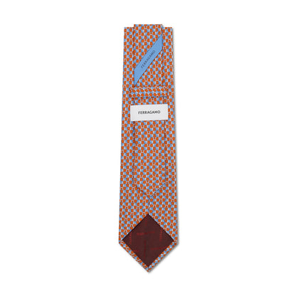 Salvatore Ferragamo Silk Elephant Print Tie Orange/Blue
