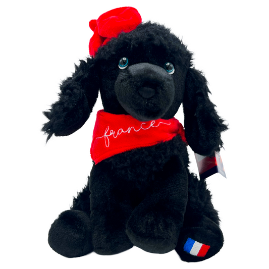 Keel Toys Paris France Poodle Black 20cm With Hat & Bandana
