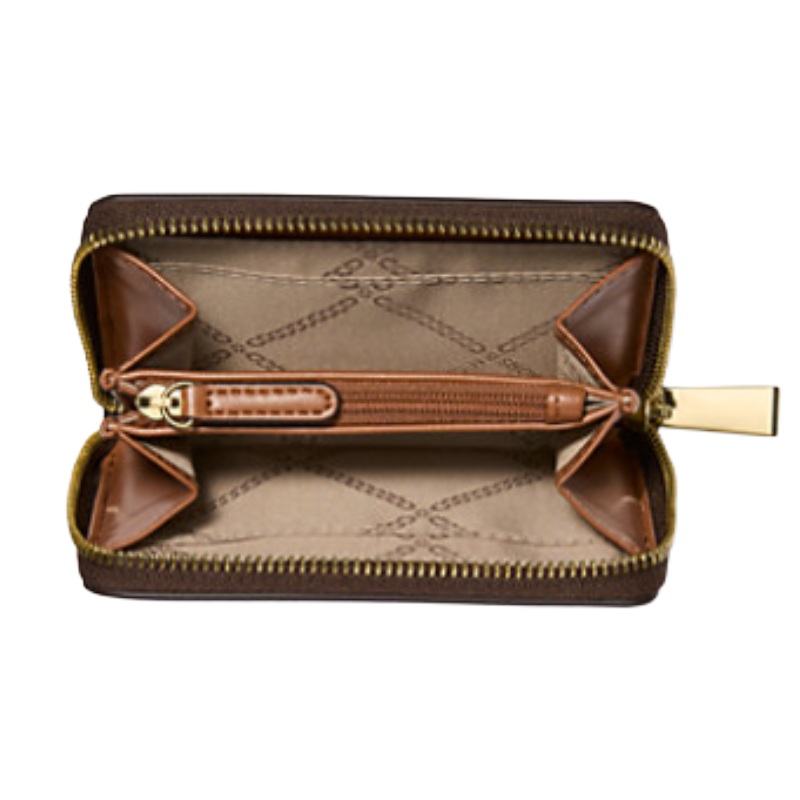 Michael Kors Jet Set Small Signature Logo Zip-Around Card Case Brown/Acorn