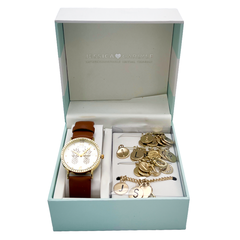 Jessica Carlyle Women's Gold Pineapple Watch & Bracelet Set 1929 (Blemished Box)