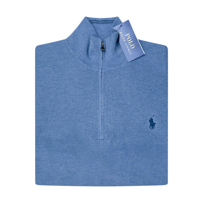 Ralph Lauren Mesh-Knit Cotton Quarter-Zip Jumper Blue