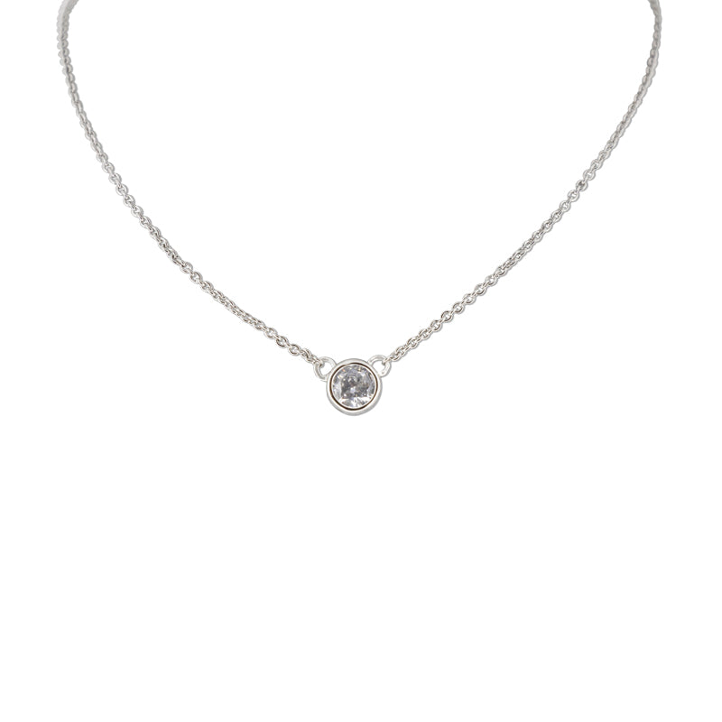 Covet Rhodium Cubic Zirconia Round Pendant Silver Necklace