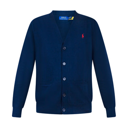 Ralph Lauren Polo Cotton V-Neck Cardigan Navy Blue Men's