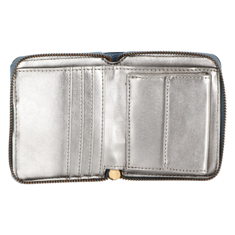  Guess Ginevra Small Zip Around Light Blue Denim Wallet Women's