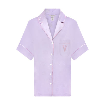 Victoria's Secret Butterfly Pattern Satin Short Pyjamas Set - Lilac - X Large - 11214983