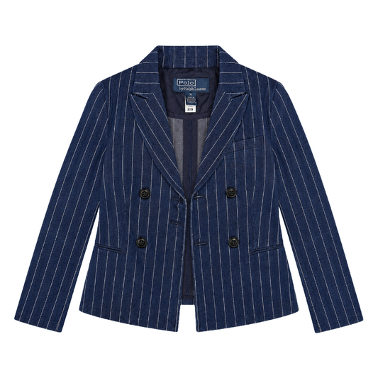 Ralph Lauren Polo Pinstripe Denim Blazer Kids Girls Indigo