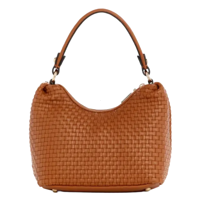 Guess Etel Woven Mini Hobo Bag Cognac Brown
