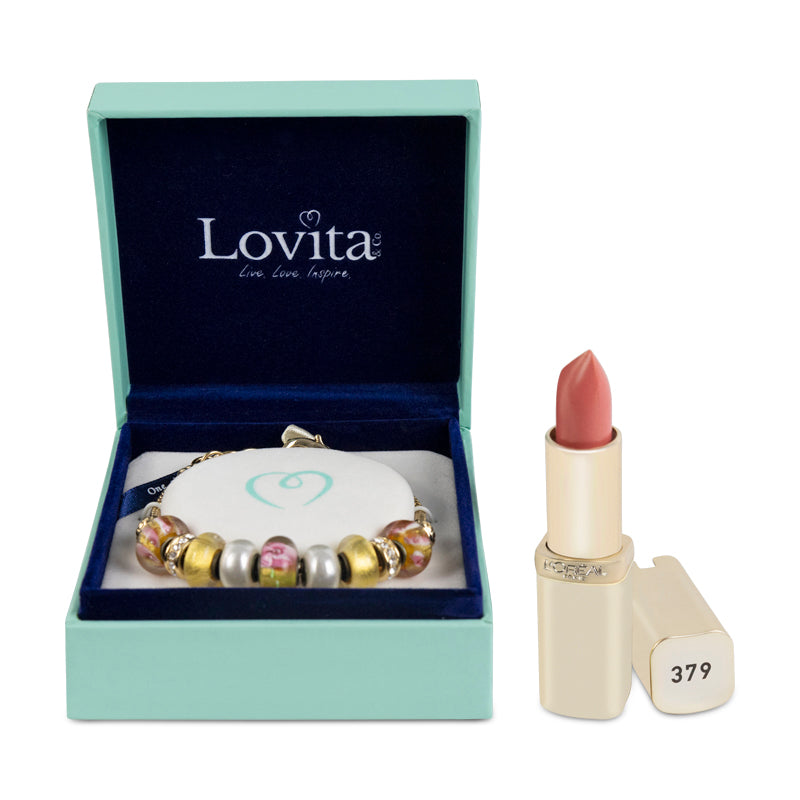 Charm Bracelet & Lipstick Sensual Rose Gift Bag (HOGIES GIFT)