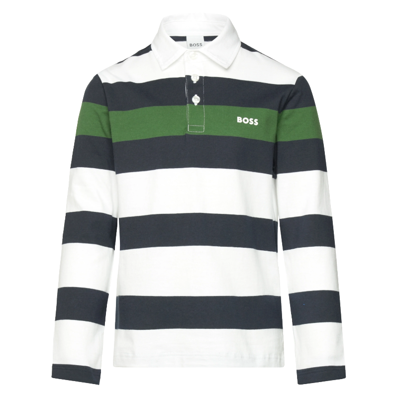 Hugo Boss Boys Polo Shirt 100% Cotton White/Green/Navy 