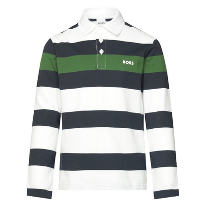 Hugo Boss Boys Polo Shirt 100% Cotton White/Green/Navy 