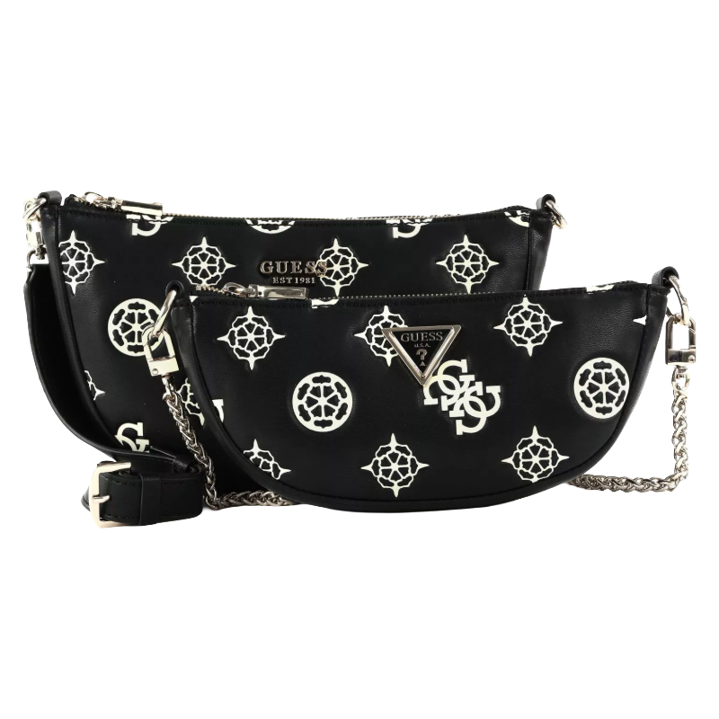 Guess Deesa Logo Saddle Double Pouch Crossover Bag Black