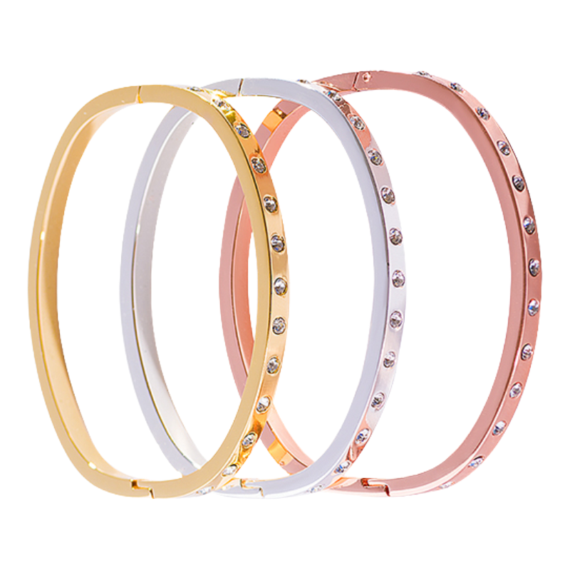 Andre Piasso Ladies Triple Bangle Set Silver Gold & Rose Gold