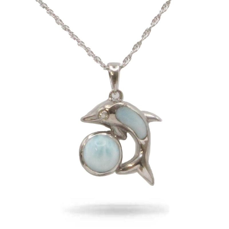 Marahlago Larimar Dolphin Sterling Silver Necklace