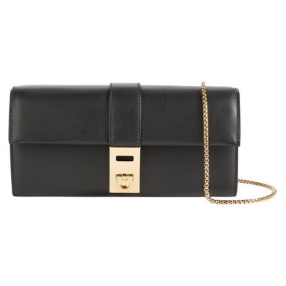 Salvatore Ferragamo Black Leather Gold Chain Clutch Purse