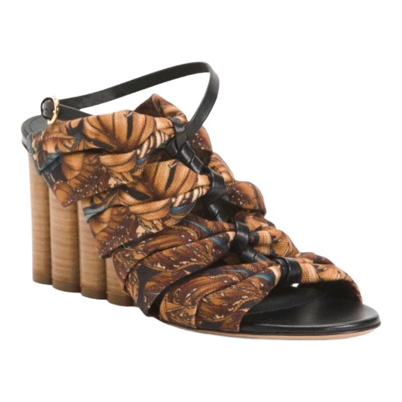 Salvatore Ferragamo Solki Heeled Sandals Print Fabric Beige/Black