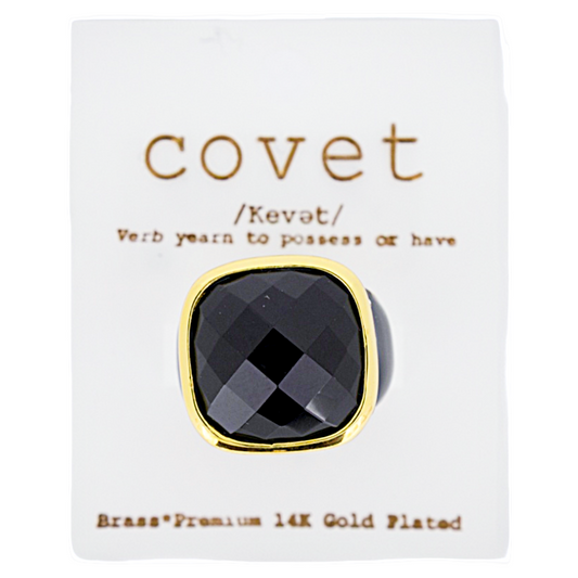 Covet Black Enamel Bold Stone Ring UK Size P DF3013GB