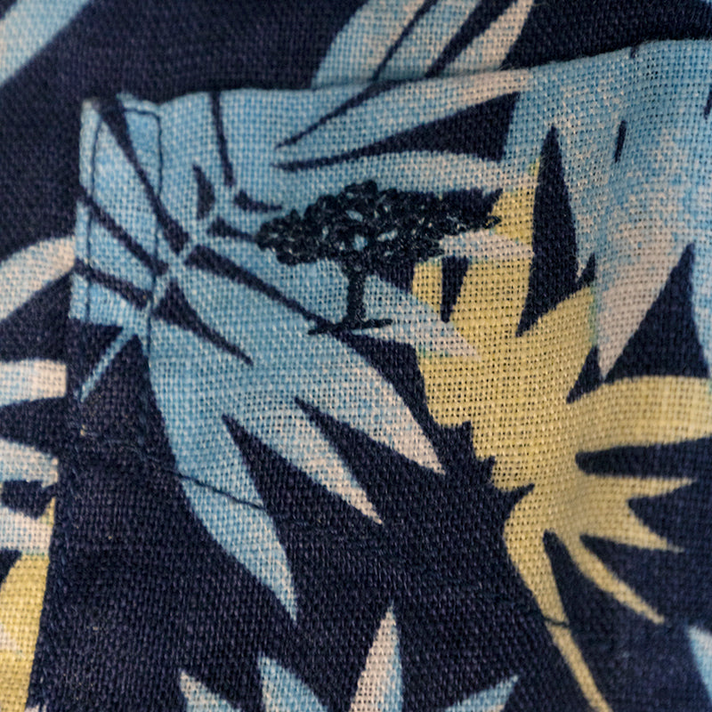 Fynch-Hatton Men's Linen Print Shirt Navy