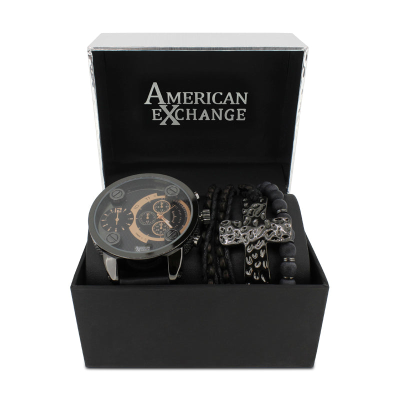 American Exchange Black Mens Watch With Bracelets 6471 *Ex-Display*