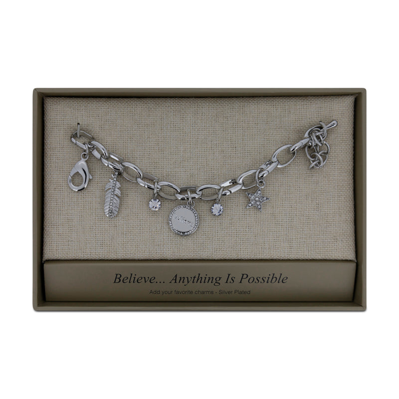Lovita Silver Plated Charm Bracelet 'Believe... Anything Is Possible'