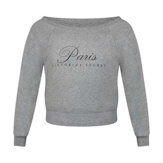 Victoria's Secret Off Shoulder Fleece 'Paris' Grey Sweatshirt X Small