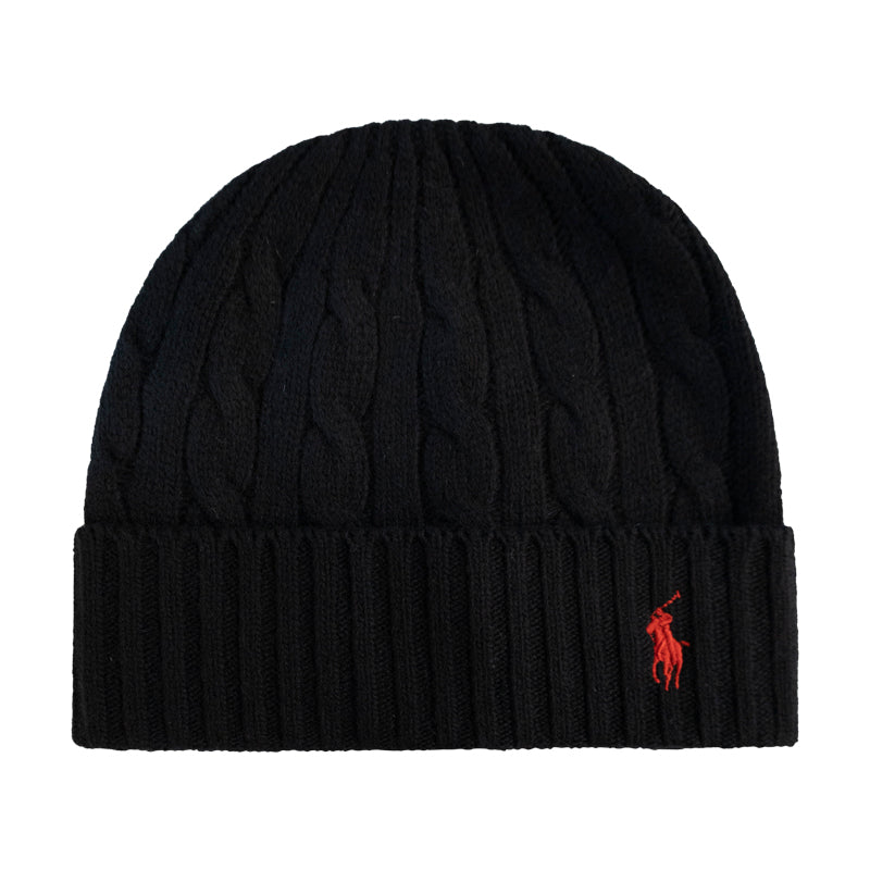 Ralph Lauren Polo Classic Cable Knit Beanie Hat Black - One Size