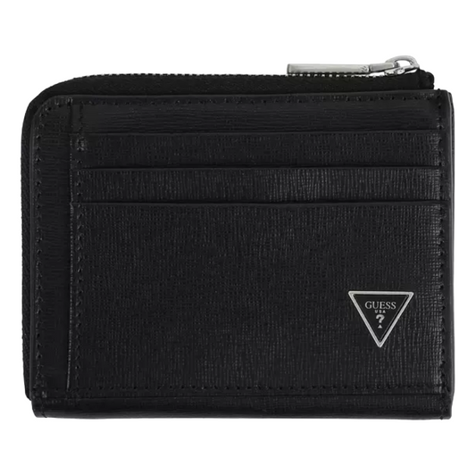 Guess Men's Leather Zip Business Card Holder Black