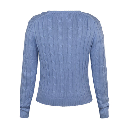 Ralph Lauren Polo Women's Cable-Knit V-Neck Jumper In New Litchfield Blue