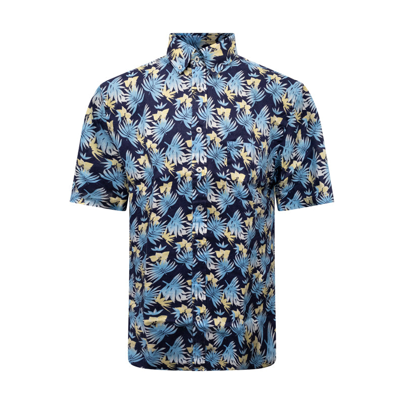 Fynch-Hatton Men's Linen Print Shirt Navy