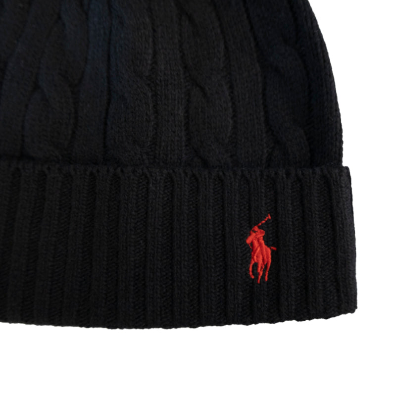 Ralph Lauren Polo Classic Cable Knit Beanie Hat Black - One Size