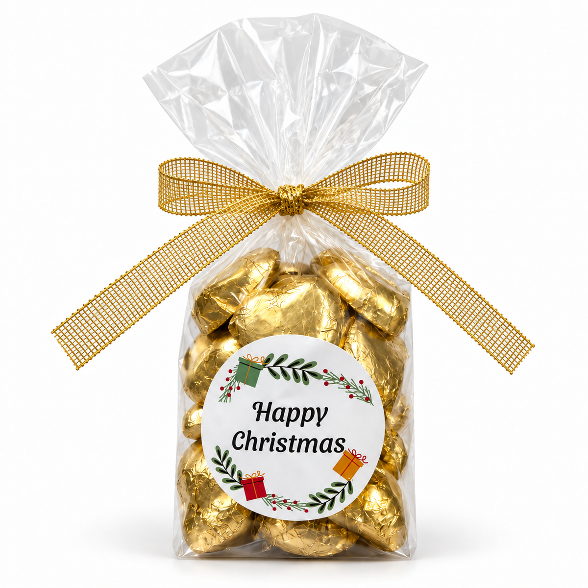 30 Milk Chocolate Christmas Hearts Gift Bag - Gold