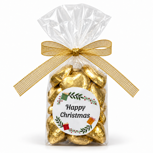 30 Milk Chocolate Christmas Hearts Gift Bag - Gold