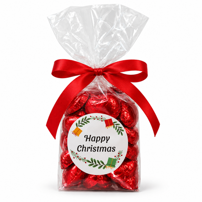 30 Milk Chocolate Christmas Hearts Gift Bag - Red