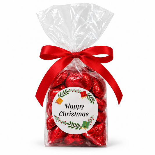 30 Milk Chocolate Christmas Hearts Gift Bag - Red