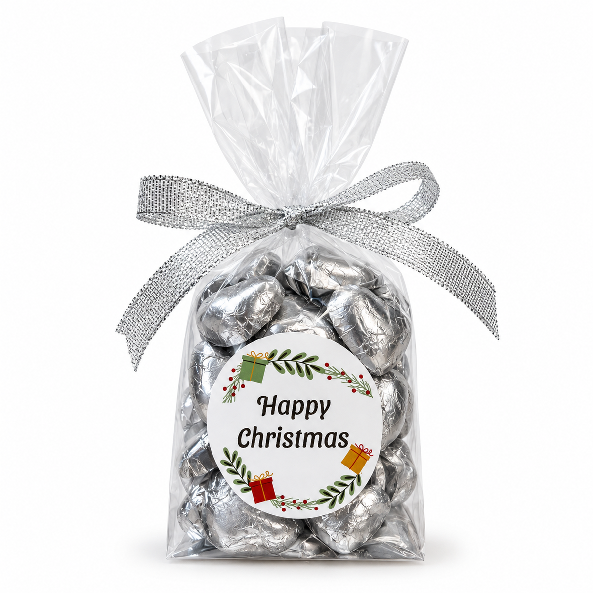 30 Milk Chocolate Christmas Hearts Gift Bag - Silver