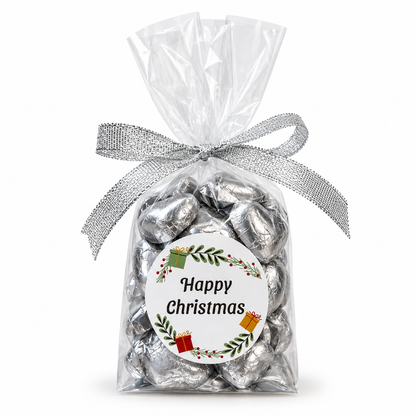 30 Milk Chocolate Christmas Hearts Gift Bag - Silver
