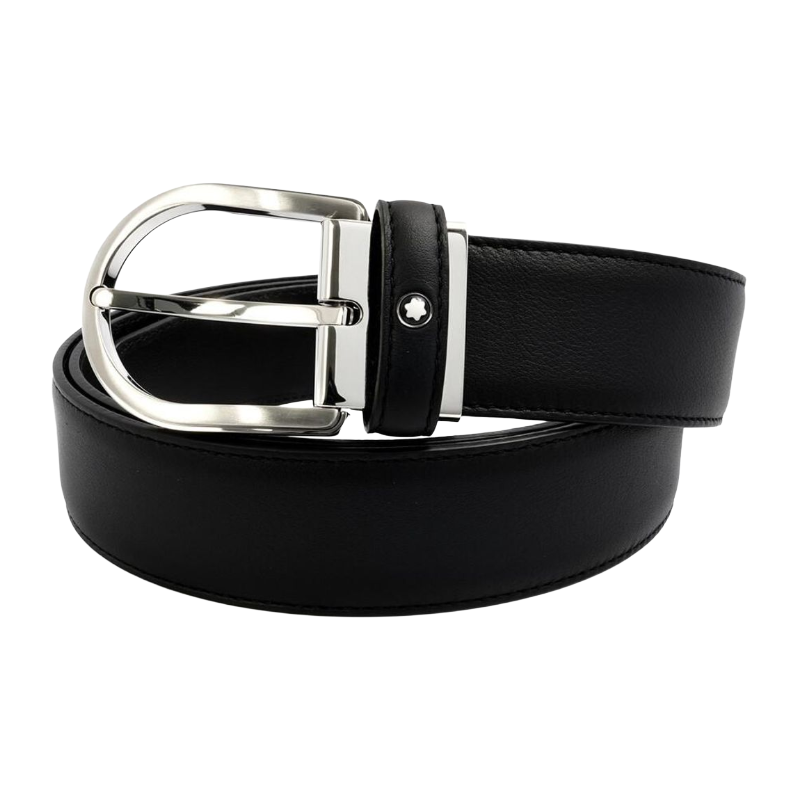 Mont Blanc Horseshoe Leather Belt Black 35mm